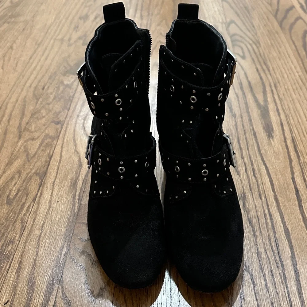 Rebecca Minkoff Black Studded Buckle Ankle Boots - Picture 3 of 8